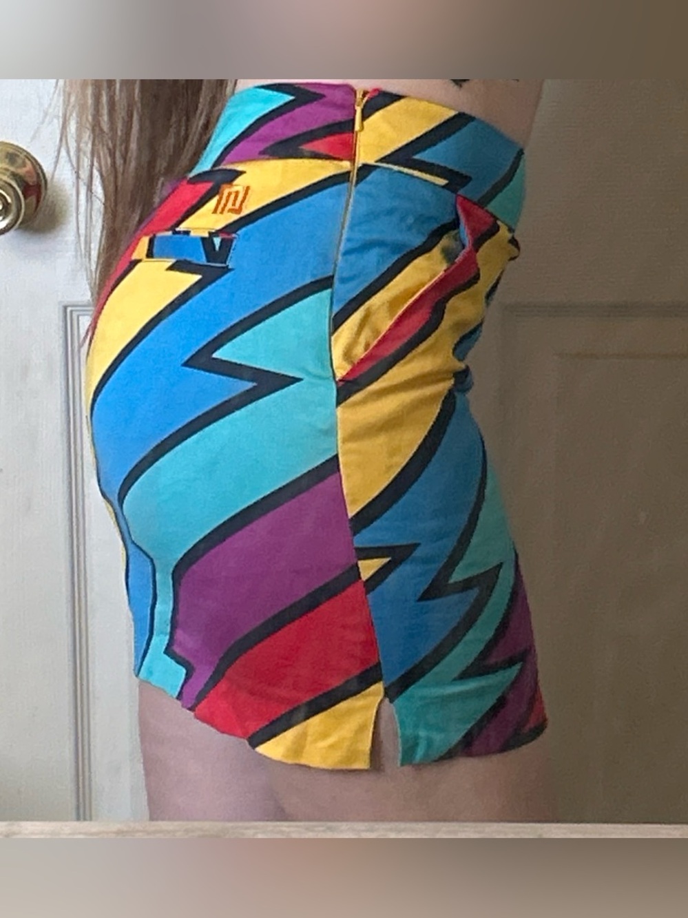 Loudmouth Multi Colored Zig Zag 90’s Mini Skirt With Shorts